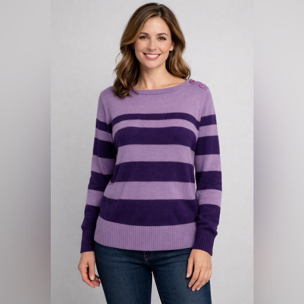 J.Crew Purple Striped Mohair Wool Blend Sweater Shoulder Button XL NWT